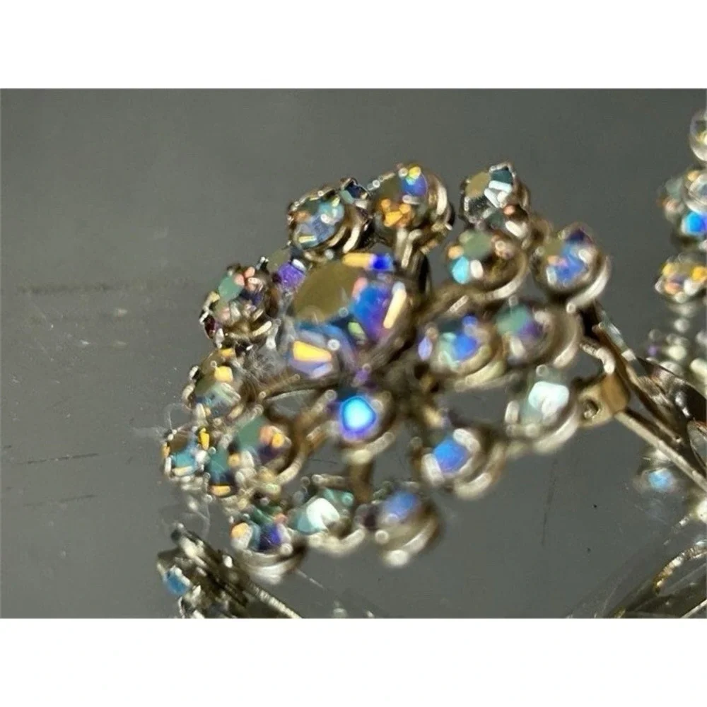 WOWOW Vintage 1950's XX Sparkling Rhinestone Flower Clip Earrings